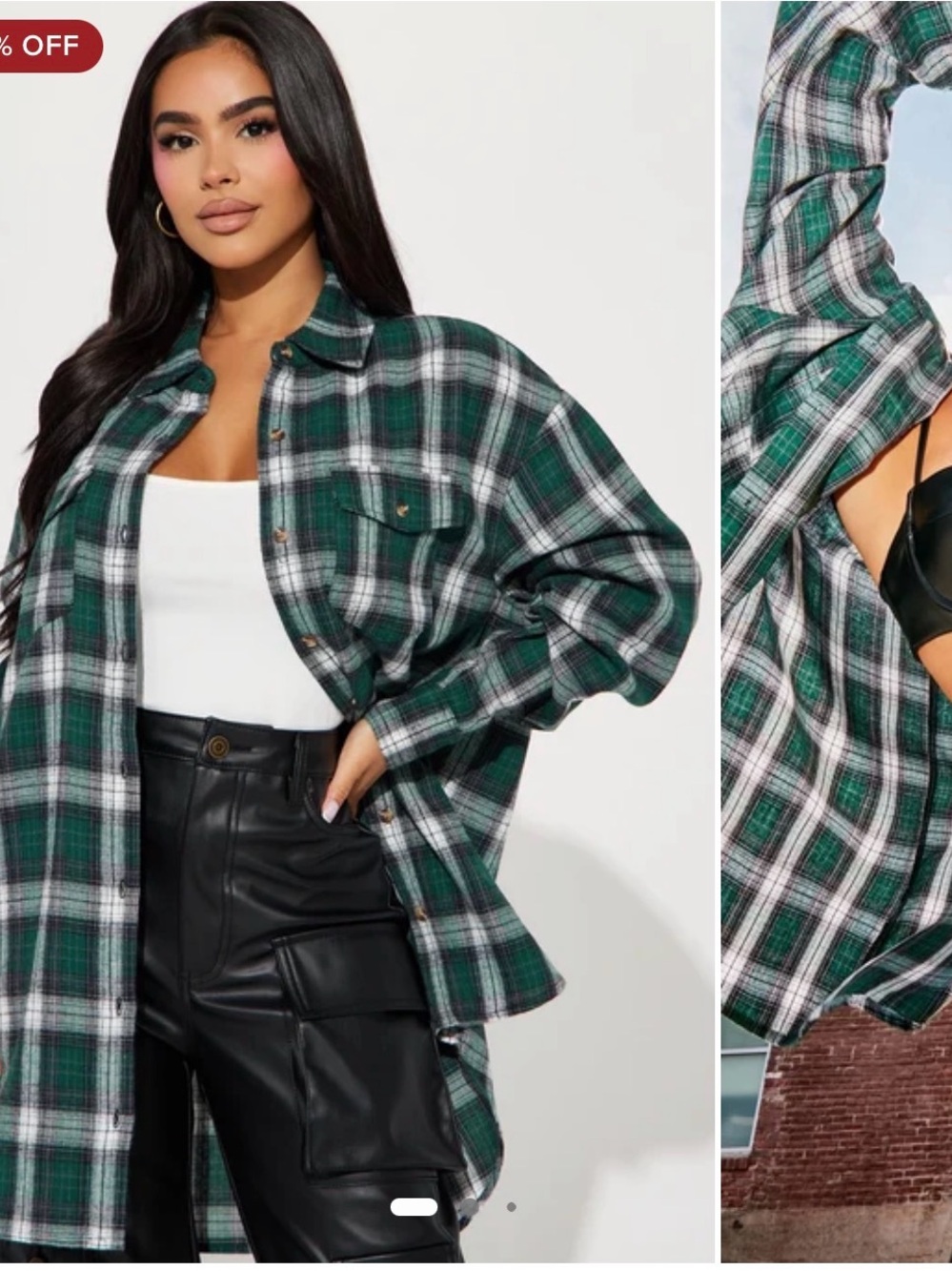 Fashion Nova Green Plaid Oversized Button-Up Shirt size Medium like new